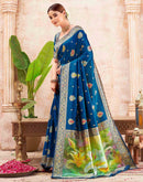 Peacock Blue Silk Woven Banarasi Saree