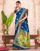 Peacock Blue Silk Woven Banarasi Saree