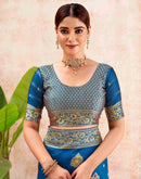 Peacock Blue Silk Woven Banarasi Saree