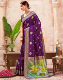 Dark Purple Silk Woven Banarasi Saree