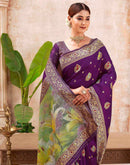 Dark Purple Silk Woven Banarasi Saree