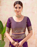 Dark Purple Silk Woven Banarasi Saree