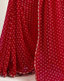 Red Georgette Printed Bandhani Saree