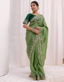 Moss Green Shimmer Sequence Embroidery Saree