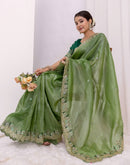 Moss Green Shimmer Sequence Embroidery Saree