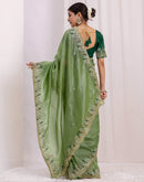 Moss Green Shimmer Sequence Embroidery Saree