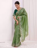 Moss Green Shimmer Sequence Embroidery Saree