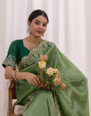 Moss Green Shimmer Sequence Embroidery Saree