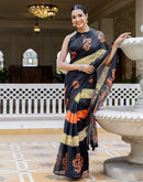 Black Linen Printed Saree