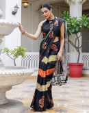Black Linen Printed Saree
