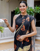 Black Linen Printed Saree