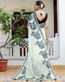 White Linen Printed Saree