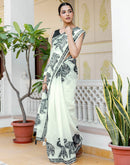 White Linen Printed Saree
