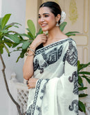 White Linen Printed Saree