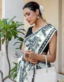 White Linen Printed Saree