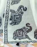 White Linen Printed Saree