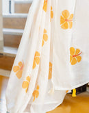 Off White Linen Floral Printed Saree