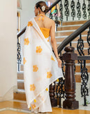 Off White Linen Floral Printed Saree