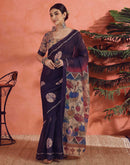 Dark Purple Linen Printed Saree