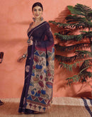 Dark Purple Linen Printed Saree