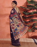 Dark Purple Linen Printed Saree