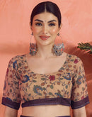 Dark Purple Linen Printed Saree