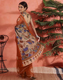 Orange Linen Printed Saree