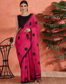 Bright Pink Linen Printed Saree