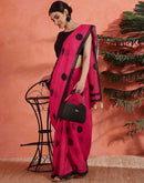 Bright Pink Linen Printed Saree