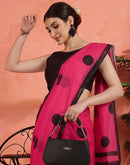 Bright Pink Linen Printed Saree