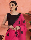 Bright Pink Linen Printed Saree