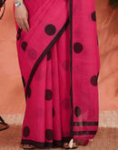 Bright Pink Linen Printed Saree
