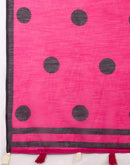 Bright Pink Linen Printed Saree