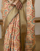 Beige Silk Printed Saree