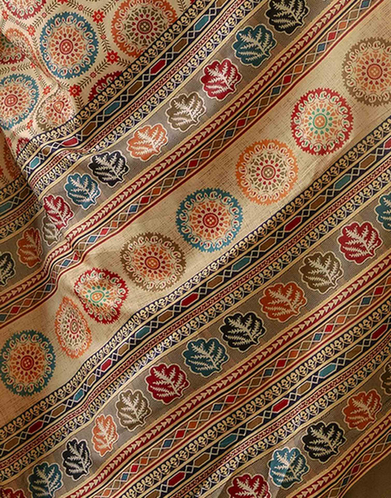 Beige Silk Printed Saree