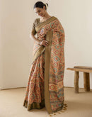 Beige Silk Printed Saree