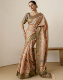 Beige Silk Printed Saree