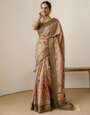 Beige Silk Printed Saree
