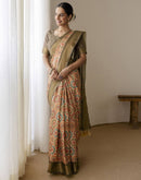 Beige Silk Printed Saree