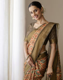 Beige Silk Printed Saree