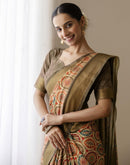 Beige Silk Printed Saree