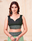Green Georgette Woven Lace Saree