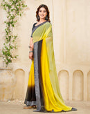 Yellow Georgette Woven Lace Saree