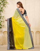 Yellow Georgette Woven Lace Saree
