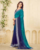 Navy Blue Georgette Woven Lace Saree