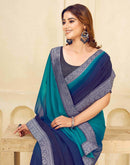 Navy Blue Georgette Woven Lace Saree