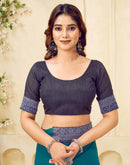 Navy Blue Georgette Woven Lace Saree