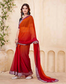 Red Georgette Woven Lace Saree