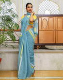 Light Teal Blue Linen Printed Saree