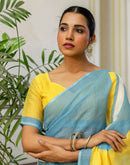 Light Teal Blue Linen Printed Saree